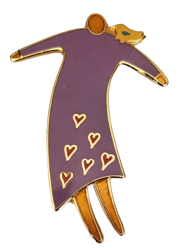 Laurel Burch Purple Enamel Flying Friends Brooch Pin, Signed